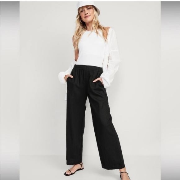 Old Navy Pants - Old Navy High Waisted Linen Blend Wide Leg Pants Size Small Petite NWT